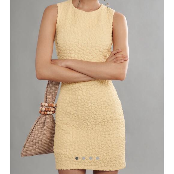 Anthropologie Dresses & Skirts - NWT Anthropologie Textured Mini Shift Dress Yellow Sleeveless Stretch Size M